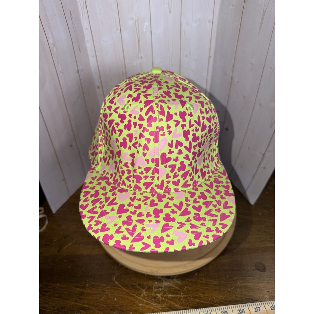 Disney Parks Mickey Ear Green‎ Cap Pink Hearts Graphic All Over  Edge Collection